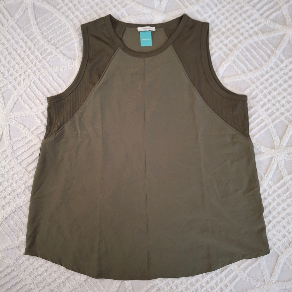 Maurices Womens Size 0X Olive Green‎ Activewear Tank Top Ribbed Mixed Media NWT